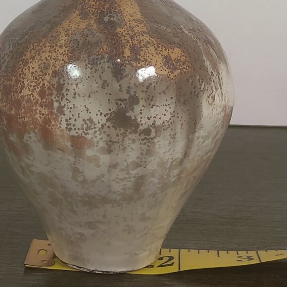 Artist signed narrow neck vase with exquisite glazing in gold, brown & tan. - Picture 9 of 10